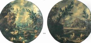Mountainous River Landscapes With Fishermen And Travellers