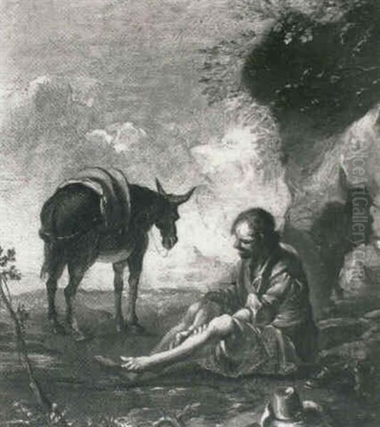 A Traveller And A Donkey At Rest In A Landscape - view 1
