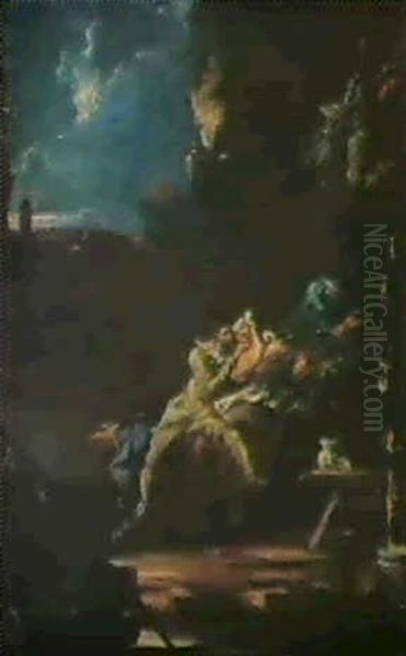 To Figurlige Scenerier. Pulcinella Og Colombina Samt Knaelede Figur - view 1
