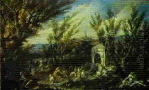 Paesaggio Con Monaci In Preghiera by Alessandro Magnasco