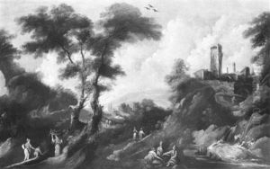 Paesaggio Con Figure E Borgo Arroccato