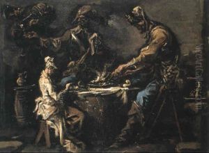 Soldaten Mit Junger Frau Beim Mahle by Alessandro Magnasco