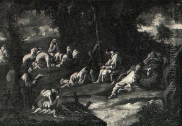 Monks Meditating In A Landscape - view 1