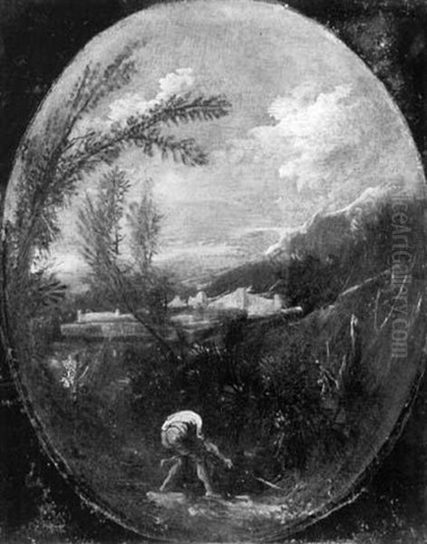 A Mountainous Landscape With A Fisherman By A Stream - view 1