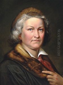 Portrait Of The Sculptor Bertel Thorvaldsen In Smock With Fur Collar And A Cap by Eduard Magnus