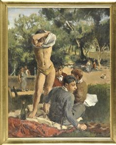 Gruppe Junger Manner Im Park by Richard Maguet