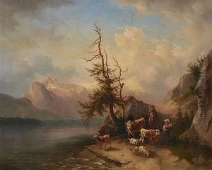 Hirten Mit Vieh Am Ufer Des Traunsees