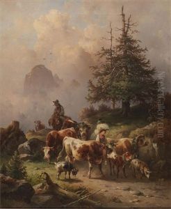 Driving The Cattle Down From The Alpine Pastures