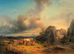 Herd Of Animals And Decorative Figures In An Open Landscape