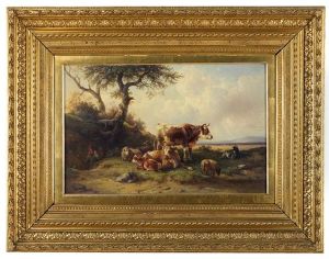 Rinder, Schafe Und Ein Ziegenbock Auf Der Weide Unter Einem Knorrigen Baum by Edmund Mahlknecht