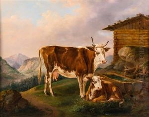 Kuhe Bei Der Tranke by Edmund Mahlknecht