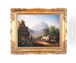 Besuch Bei Einer Sennerin Im Hochgebirge by Edmund Mahlknecht