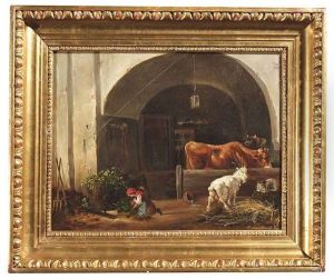Stallinterieur Mit Einer Knienden Magd