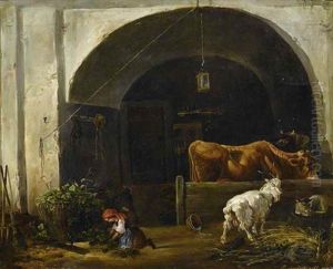 Stallinterieur Mit Magd by Edmund Mahlknecht