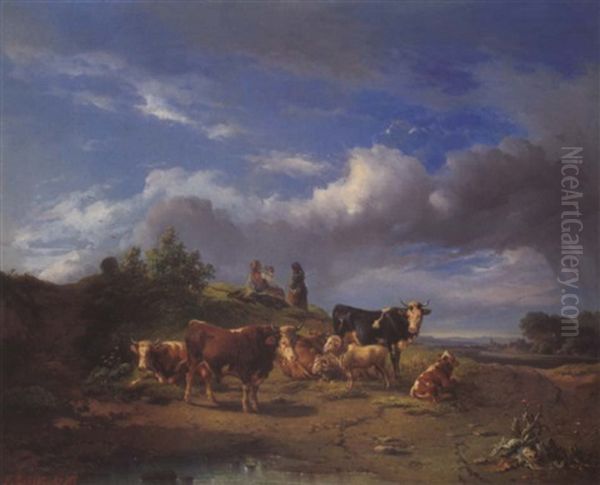 Tierherde Mit Hirtenfamilie - view 1