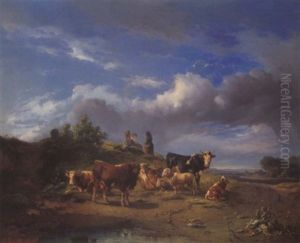Tierherde Mit Hirtenfamilie by Edmund Mahlknecht