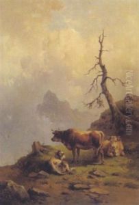Kuhe Auf Der Alm by Edmund Mahlknecht