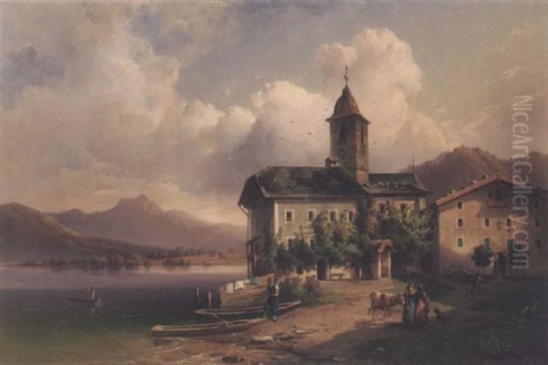 A Village Scene By A Lake - view 1