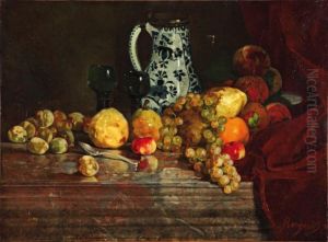 Composition Aux Fruits Et Au Pot Bleu by Denis Pierre Bergeret