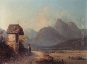 Mountainous Landscape With A Woman On A Path by Edmund Mahlknecht