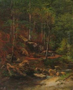 Ein Hund Am Waldweg by Edmund Mahlknecht