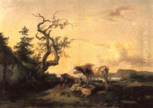 Weideszene Am Bachufer by Edmund Mahlknecht