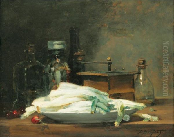 Le Plat D'asperges [ ; Still Life With Asparagus ; Oil On Cardboard ; Signed Lower Right D Bergeret ; Stamped Bernheim Jeune Expert On The Reverse] - view 1