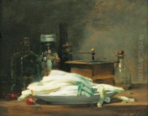 Le Plat D'asperges [ ; Still Life With Asparagus ; Oil On Cardboard ; Signed Lower Right D Bergeret ; Stamped Bernheim Jeune Expert On The Reverse] by Denis Pierre Bergeret