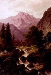 Hochgebirgslandschaft Mit Wildbach An Einem Sommertag by Josef Mahorcig