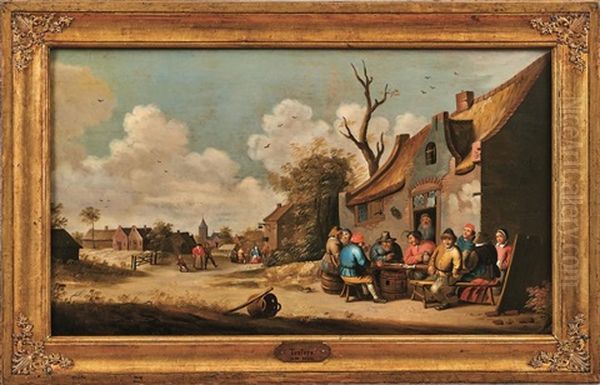 Dorfstrase Mit Frohlicher Gesellschaft Vor Dem Wirtshaus - view 1