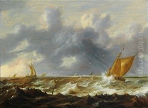Sailing Boats In Choppy Waters by Cornelis Mahu