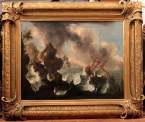 Navire Dans La Tempete by Cornelis Mahu
