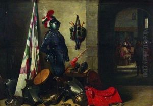Wachstube. Interieur Mit Militaria Im Linken Vordergrund Sowie Dahinter Wachsoldaten by Cornelis Mahu