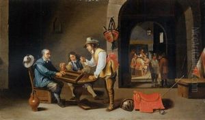 Officers And Peasants Playing Games In An Inn