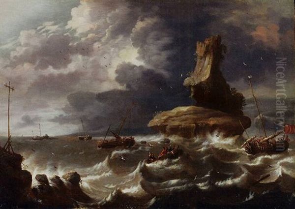 Fishing Boats Off The Coast Caught In A Gale - view 1