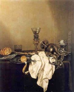 Nature Morte Au Verre Monte Et Grande Aiguiere En Argenterie by Cornelis Mahu