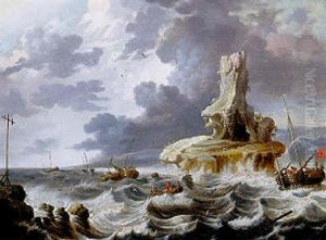 Marine Par Mer Agitee by Cornelis Mahu