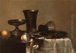 Stilleben Von Silber- Und Zinngeschirr, Zitronen Und Haseln_ssen