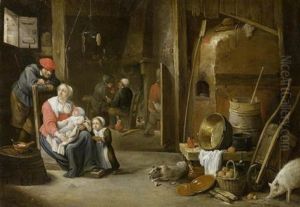 Blick In Eine Bauernstube Mit Junger Familie Und Hauslichem Stilleben Blick In Eine Bauernstube Mit Junger Familie Und Hauslichem Stilleben