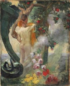 Adam Et Eve (study) by Albert Pierre Rene Maignan