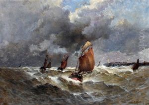 Botters Voor De Kust Op Woeste Zee