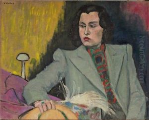 Elegant Gekleidete Dame, An Einem Tisch Sitzend by Willi Maillard
