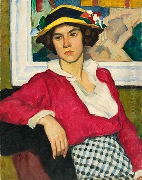 Madchen Mit Strohhut Und Roter Bluse - view 1