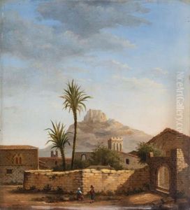 Noord-afrikaans Berglandschap Met Figuren Bij Dorp by Phillipe Joseph Maillart