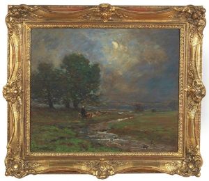 Landschaft Figural Mit Schaferin Und Schafherde Staffiert Im Hintergrund Ein Aufsteigendes Gewitter