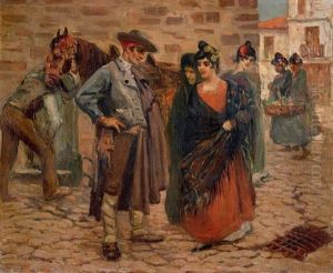 Scene De Rue En Espagne by Fernand Maillaud