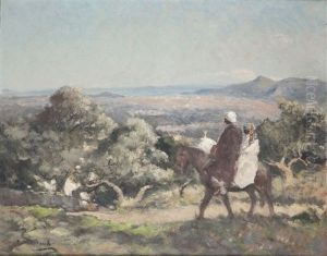 Homme Et Femme A Cheval Dans Un Paysage D'afrique Du Nord by Fernand Maillaud