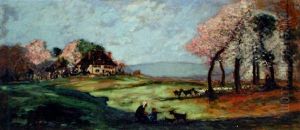 Bergere Et Son Troupeau Sous Les Arbres En Fleurs by Fernand Maillaud