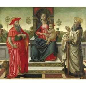Madonna Col Bambino In Trono Tra San Gerolamo E Sant'antonio Abate by Sebastiano di Bartolo Mainardi