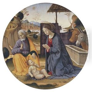 The Madonna And Saint Joseph Adoring The Christ Child, The City Of Florence Beyond by Sebastiano di Bartolo Mainardi